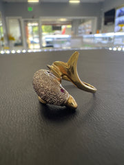 14k dolphin ring with white and red stones