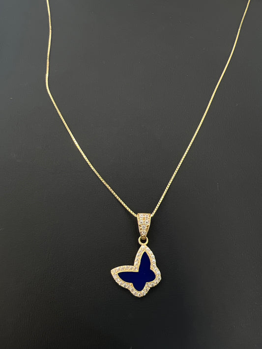 14k dark blue butterfly necklace with stones