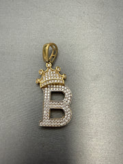 14k letter B pendant with crown and CZ’s stones