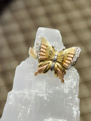 14k Tricolor butterfly ring