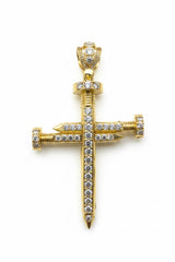 14k big cross pendant with CZ’s 3”long nail shape