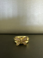 14k butterfly ring with wide band and stones