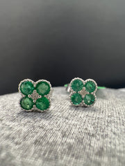 14k white gold .10ct emerald and .01ct diamond earring 1.69g
