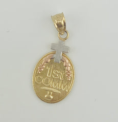 14k solid gold 1st Communion medal pendant cross kids
