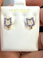 Baby earrings butterfly with white and purple stones