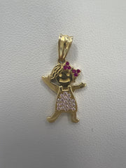 14k pendant little girl with pink stones