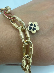 14k link bracelet with red design