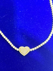 14k tennis necklace heart 17” with stones yellow gold