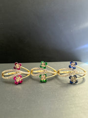 14k small clover ring with colored stones (pink, green, or blue)