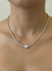 14k tennis necklace heart 17” with stones yellow gold
