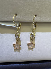 14k Two tone hanging earrings with star and stone