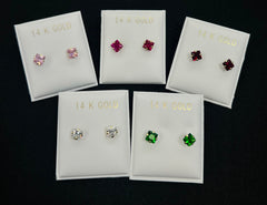 14k Baby and ladies colored square stone earring (call for colors)