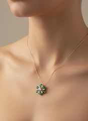 14k necklace .10 Emerald esmeralda & flower style 17”