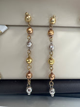 14k tri-colored long hanging earrings with balls