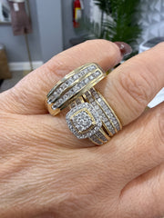 10k trio set wedding engagement 1.00ct natural diamond ring