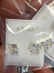 14k Earring square stud 6mm screw back