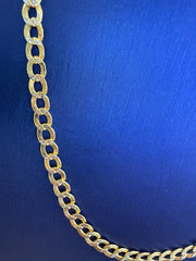 10k Necklace cuban style diamond cut white pave 18” semisolid 4.55mm 6.1g 2 tones