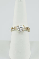 14k circle round center stone engagement wedding ring duo 3.34g