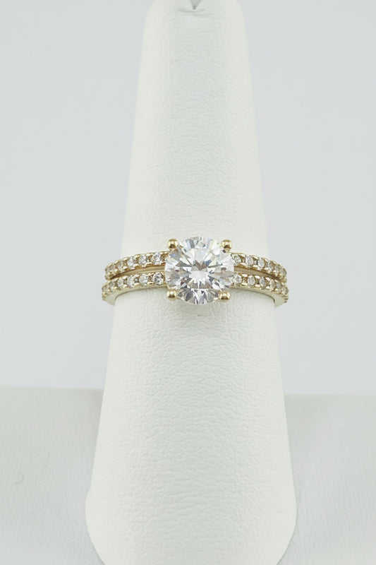 14k circle round center stone engagement wedding ring duo 3.34g