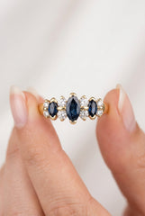 14k sapphire and oval diamonds ring