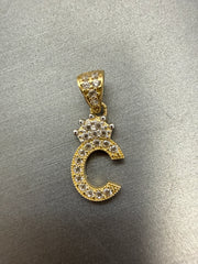 14k letter C pendant with crown and CZ’s stones 1.02
