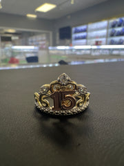 3.33 14k Quince (15) tiara ring two toned