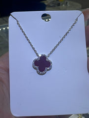 Silver 925 necklace clover red