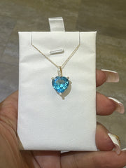 14k necklace .02ct Diamond and blue topaz 17”