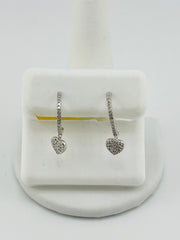 Silver diamond dangling heart hoop earrings 0.25ct