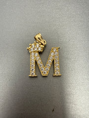 14k letter M pendant with crown on Cz’s stones 2.74g