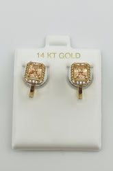 14k earrings with champagne and white square stone