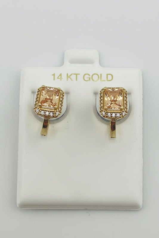 14k earrings with champagne and white square stone