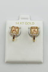 14k earrings with champagne and white square stone