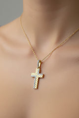 14k Diamond necklace Cross style 17”
