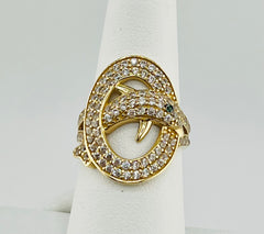 14k dolphin ring with green and white stones