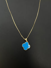 14k light blue clover thin necklace