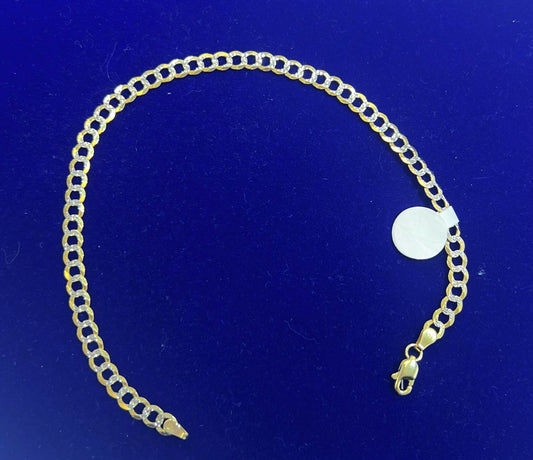 10k anklet cuban link 2 tones white pave