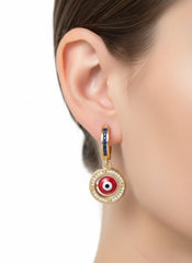 14k ladies earring huggies blue and red eye