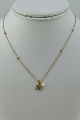 10k letter M necklace with diamond ruby and pearl