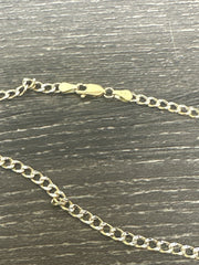 14k Necklace cuban style 2 tones yellow pave 20” hollow