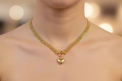 14k necklace choker with hanging hearth 17”