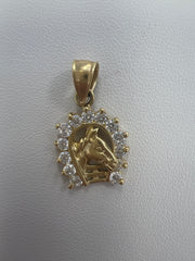 14k horse and horseshoe pendant w/ stones