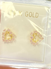 14k Earring heart pink stones