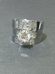 14k trio set wedding engagement white gold
