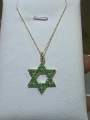 14k necklace .10 Emerald esmeralda star of david 17”