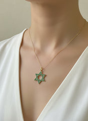 14k necklace .10 Emerald esmeralda star of david 17”