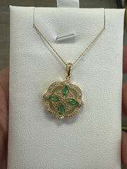 14k necklace .19ct EMERALD & 0.16ct Diamond and purple Amethyst 17”