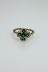 14k ring green flower with white CZ’s stones
