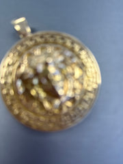 14k round white stone medusa pendant