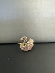 14k swan ring with pink stones